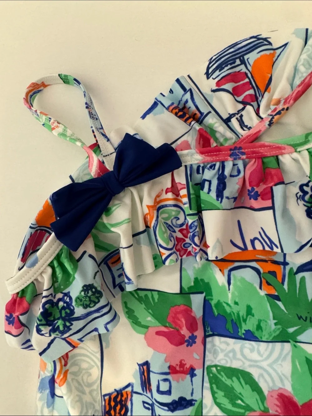 Gymboree Girls' Multicolor Floral & Sailboat One-Piece Swimsuit with Navy Bow